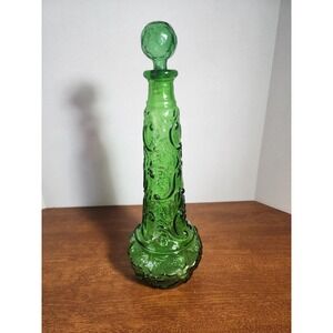 Vintage 1970s Green Rossini Italian Empoli Genie Bottle 14.75" (Stopper Damage)